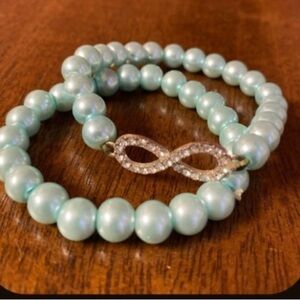 Elegant Blue Pearl Bracelet with Infinity Charm